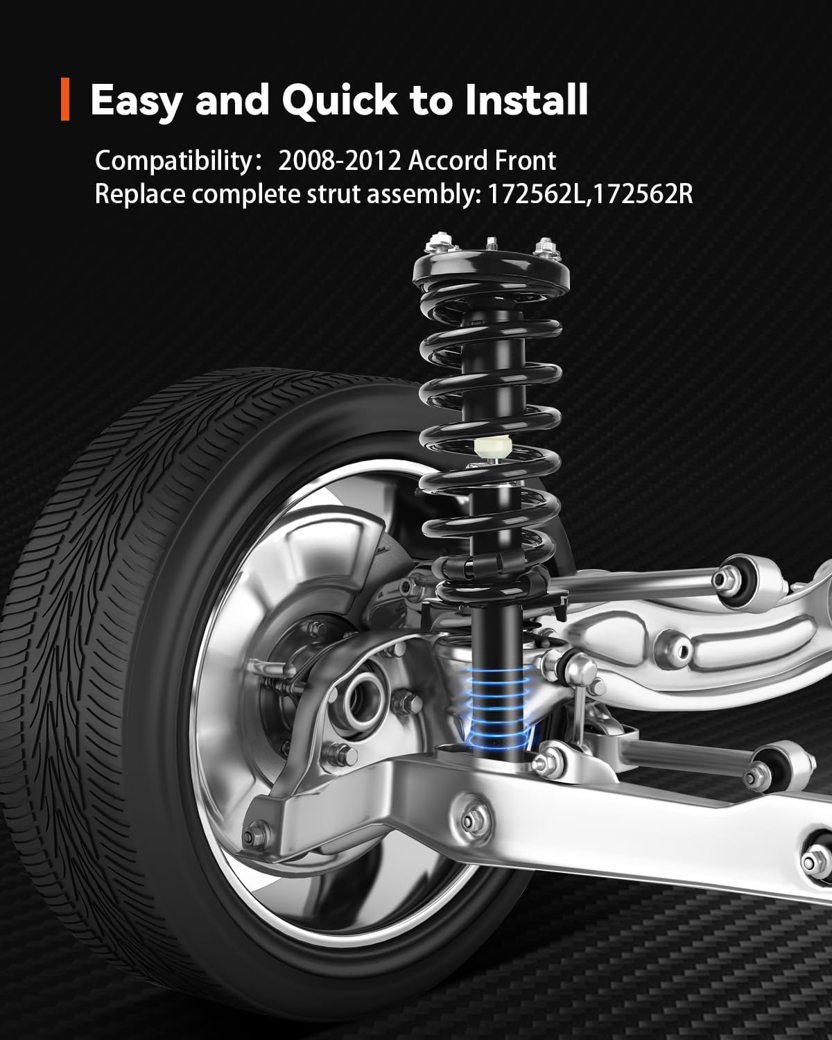 PROEZE Front Strut Assembly for 2008-2012 Accord, Shock Absorber Front with Coil Springs Replace 172562L,172562R, Driver and Passenger Side, 2PCS