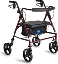 Large Steel Bariatric Rollator Walker with Adjustable Handles, Padded Seat & Backrest, Burgundy, 500 lb. Weight