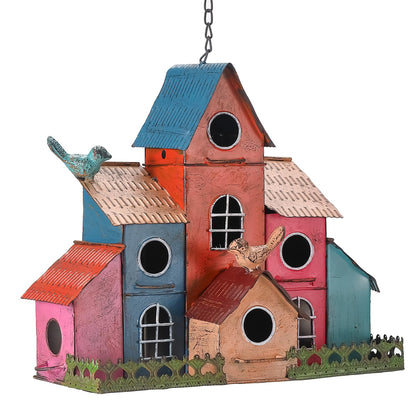 Large Bird House for Outside Hanging, Colorful Birdhouse with 6-Compartment
