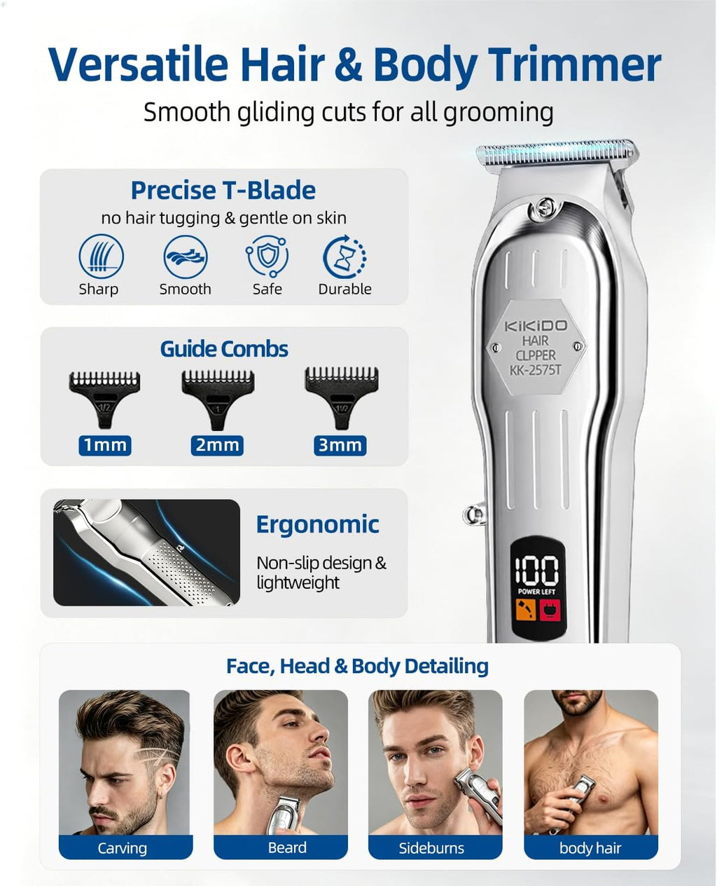 Cordless Hair Clippers for Men Professional Home Hair Cutting Kit | 6500RPM Motor 2500mAh Rechargeable Battery LED
