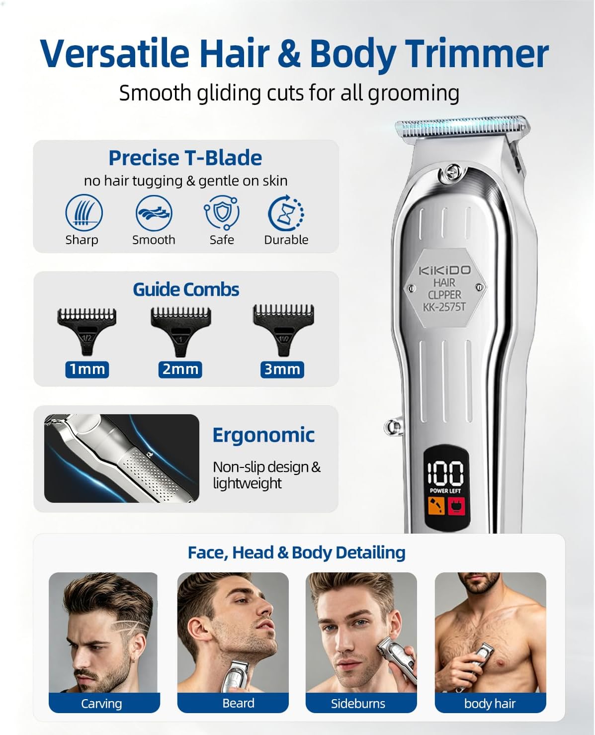 Cordless Hair Clippers for Men Professional Home Hair Cutting Kit | 6500RPM Motor 2500mAh Rechargeable Battery LED