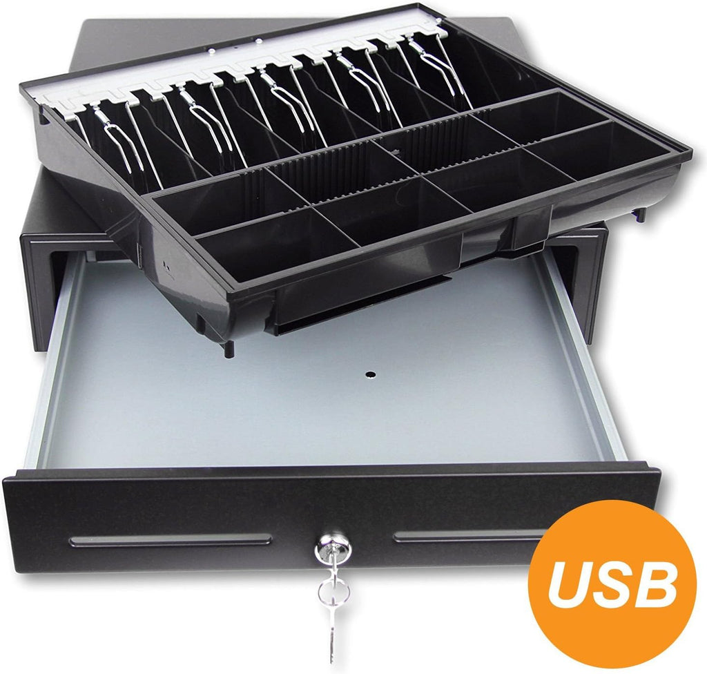 USB Receipt Printer Driven Cash Register Drawer for Point of Sale (POS) System with Removable Coin Tray, 5 Bill/5