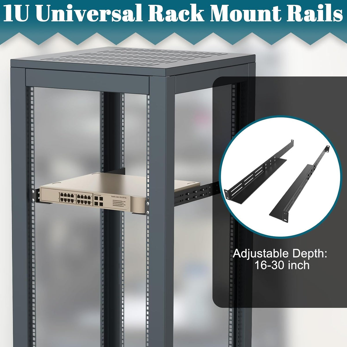 ForoGore 1U Universal Rack Mount Rails 4-Post Server Rack Shelf Rail