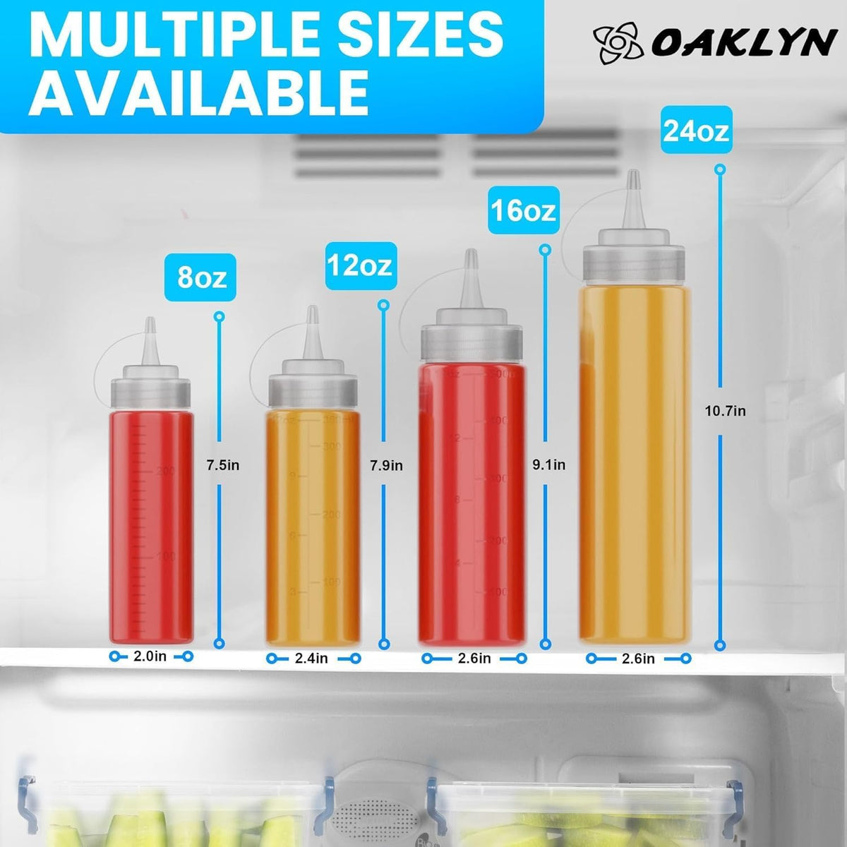 Squirt Bottles, BPA-Free Condiment Squeeze Bottles, 16oz, 6 Pack