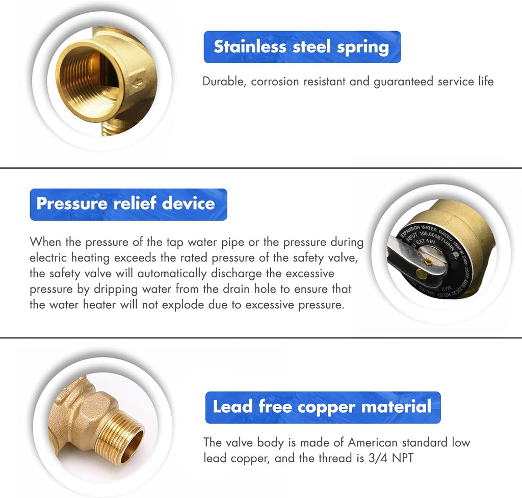 VAV 3/4" Pressure Relief Valve, 150 PSI, Lead-Free, CSA Listed