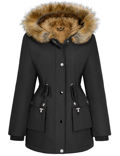 Women Winter Coats Fleece Lined Parka Jackets with Faux-fur Hood
