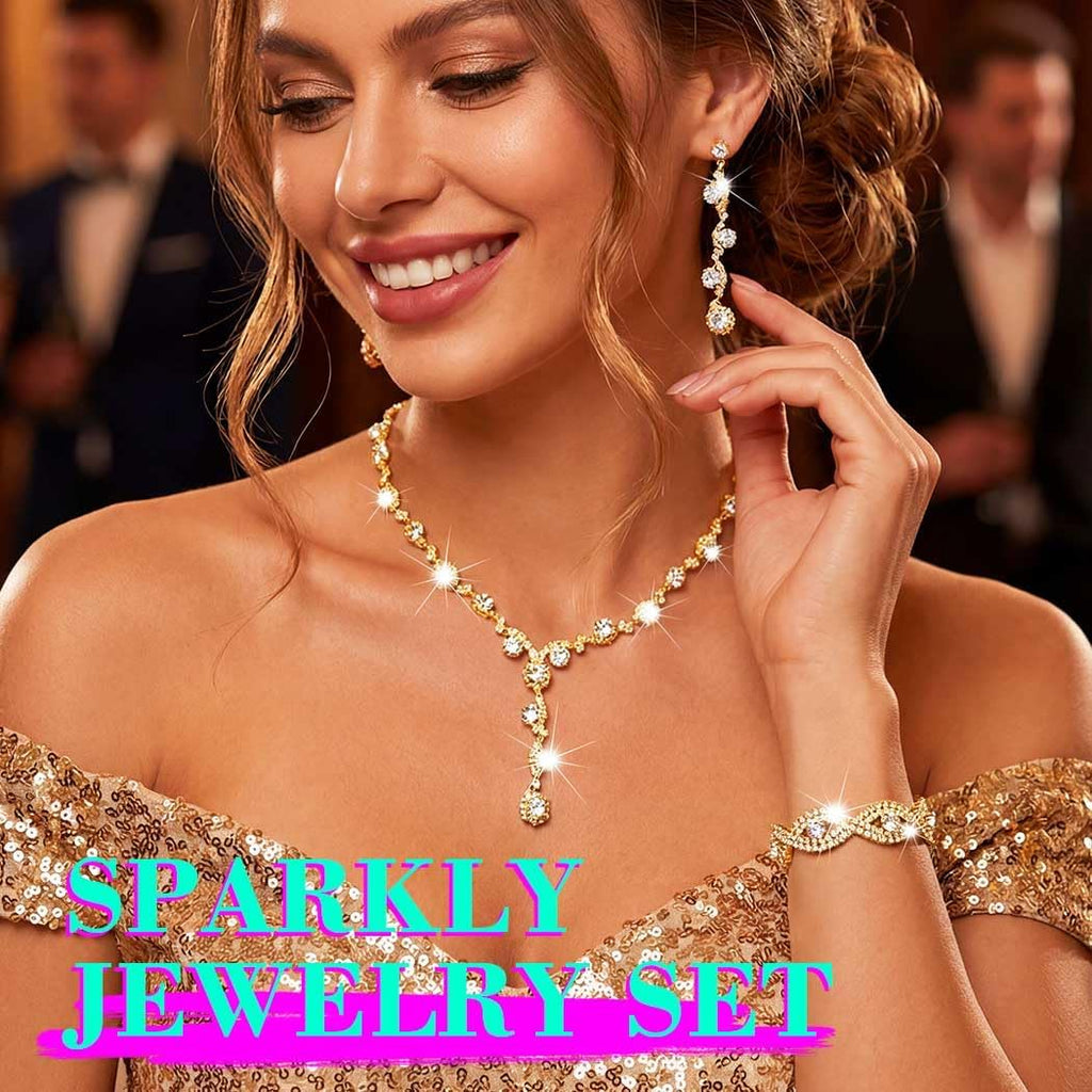 Rhinestone Jewelry Set Bridal Necklaces Clip On Earrings Set Wedding Prom Jewelry Accessories for Women