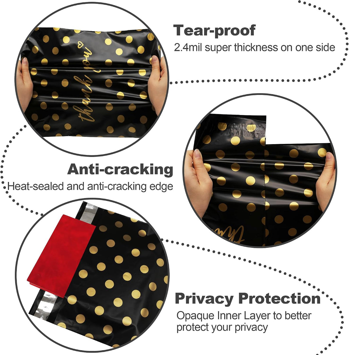 Thank You Poly Mailers 14.5x19 50 Pack, Polka Dots Design