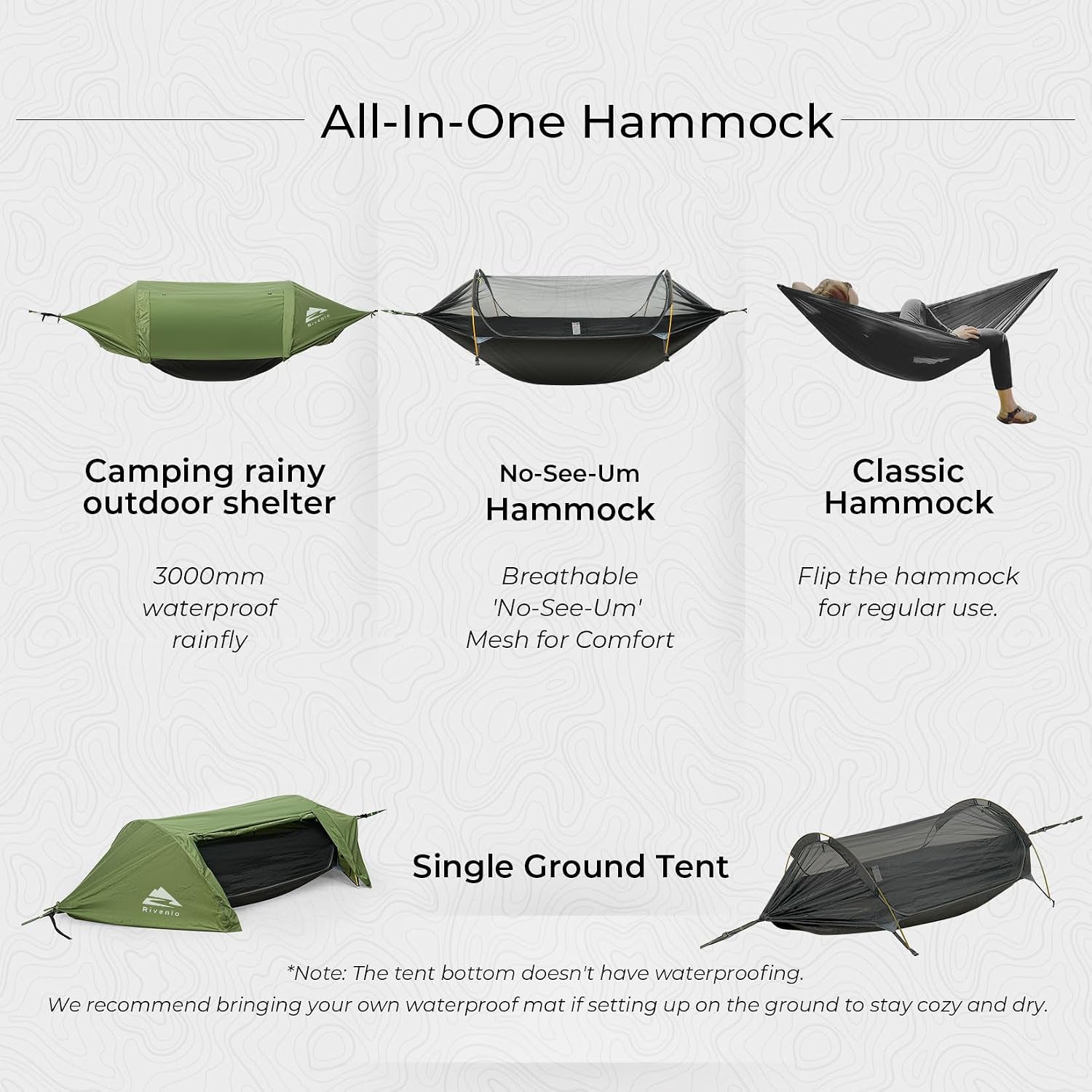 Camping Hammock Tent with Mosquito Net & RainFly, 3 in 1 Waterproof Lightweight Portable Sleeping Hammock Bug, Travel
