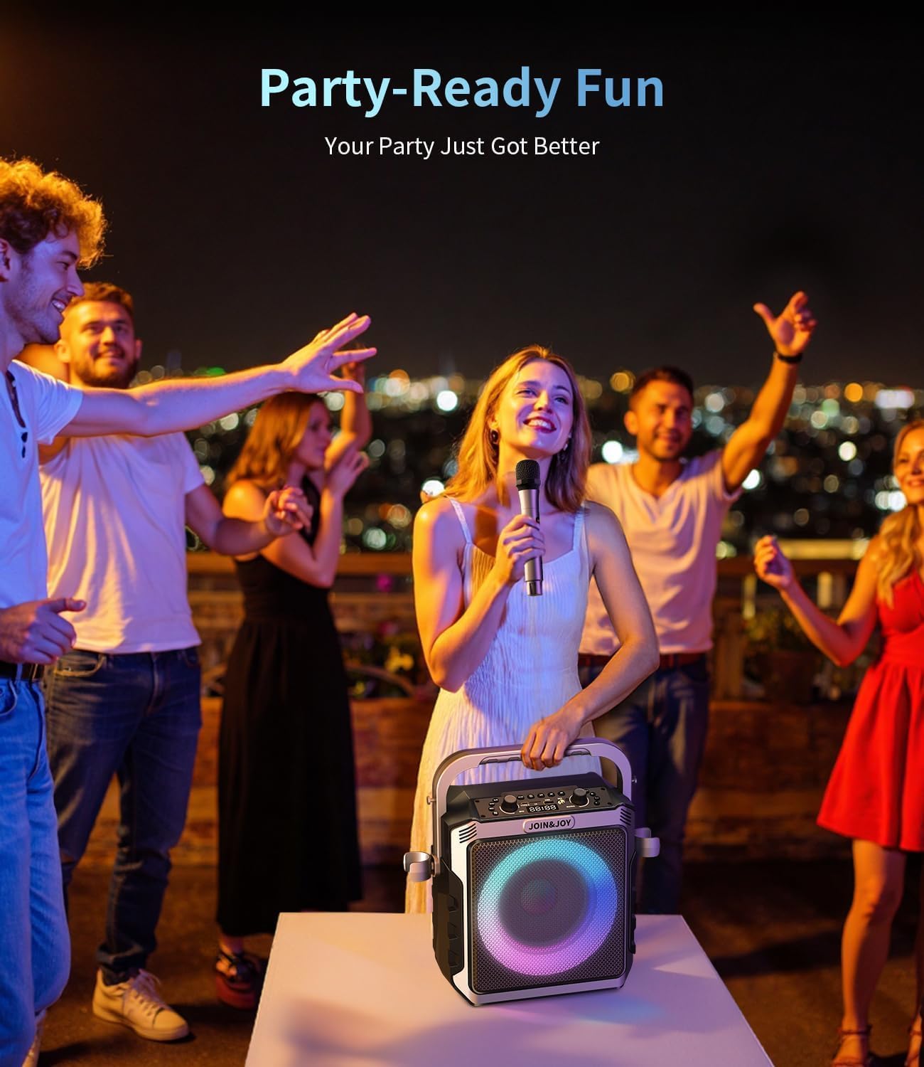 Portable Karaoke Machine, with 2 Wireless Microphones & LED Lights | Bluetooth Party Speaker with Loud Subwoofer
