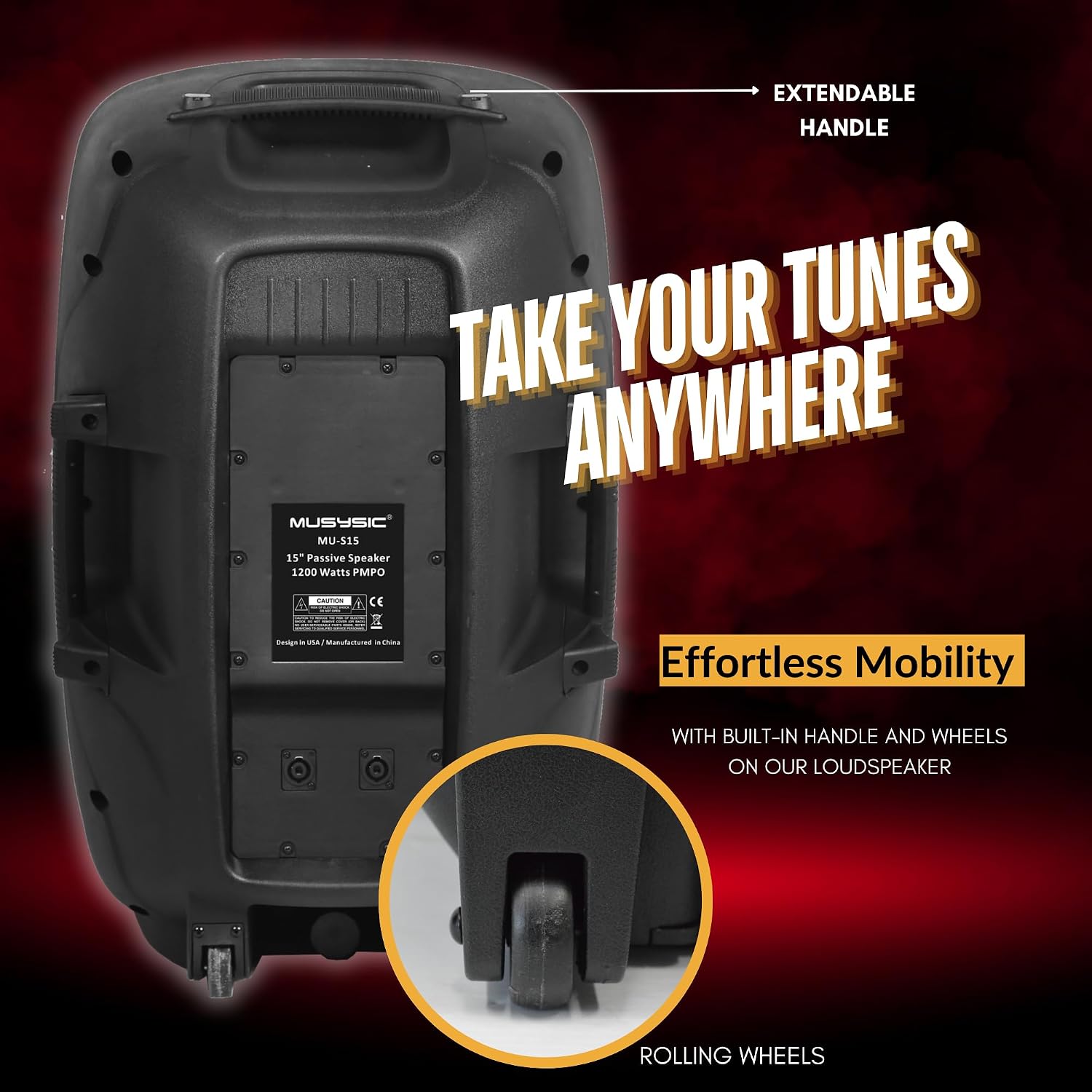 15 Inch Passive PA Speaker - 1200W Peak Power Professional | DJ Loudspeaker with Titanium Driver, ABS Cabinet