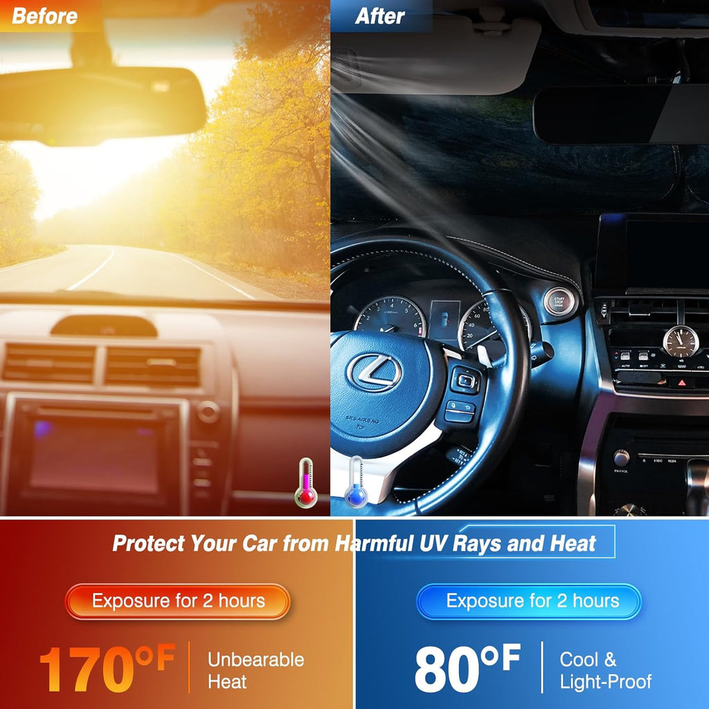 Car Windshield Sun Shade, Foldable Front Window Sunshade Blocks UV Rays, Keep Car Interior Cool, Universal Fit for