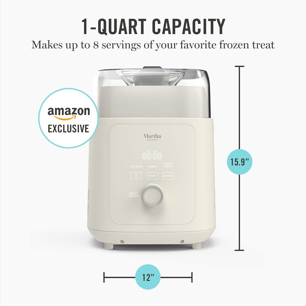 Ice Cream Maker Machine, 1QT Fully Automatic, 3 Modes, Linen