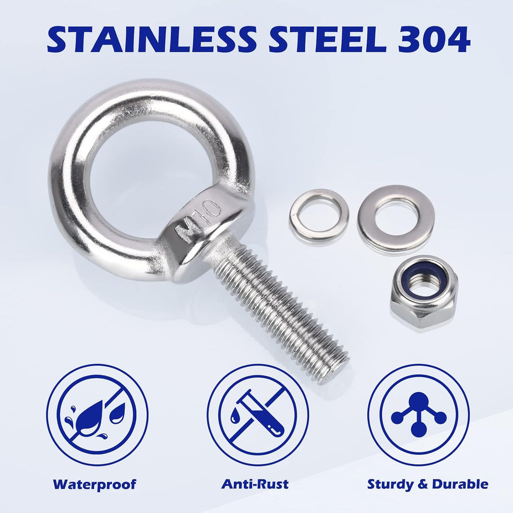 Eye Bolt with Nuts, 304 Stainless Steel Machinery Shoulder Eyebolts