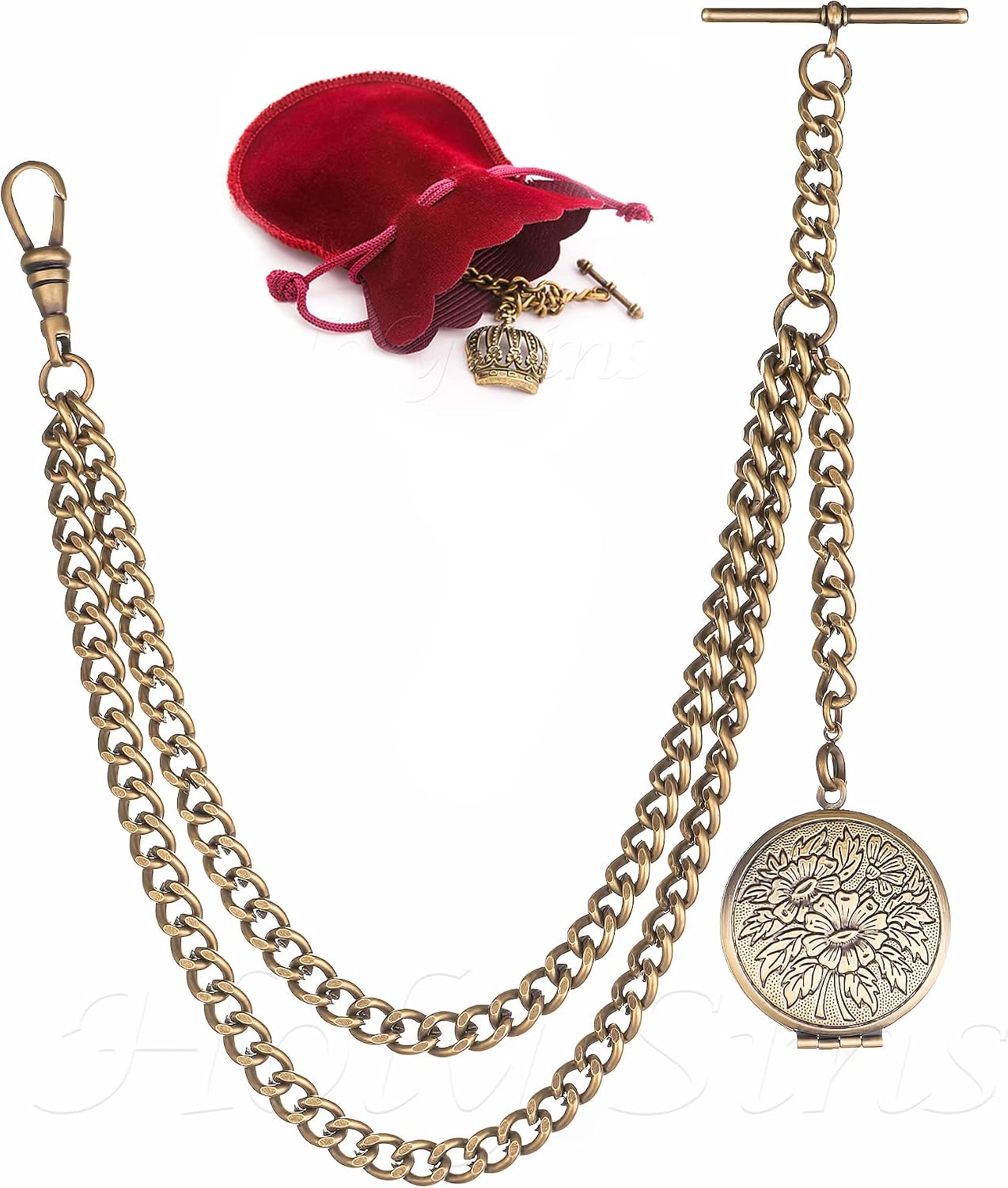 Bronze Colour Single Albert Pocket Watch Chain with Locket