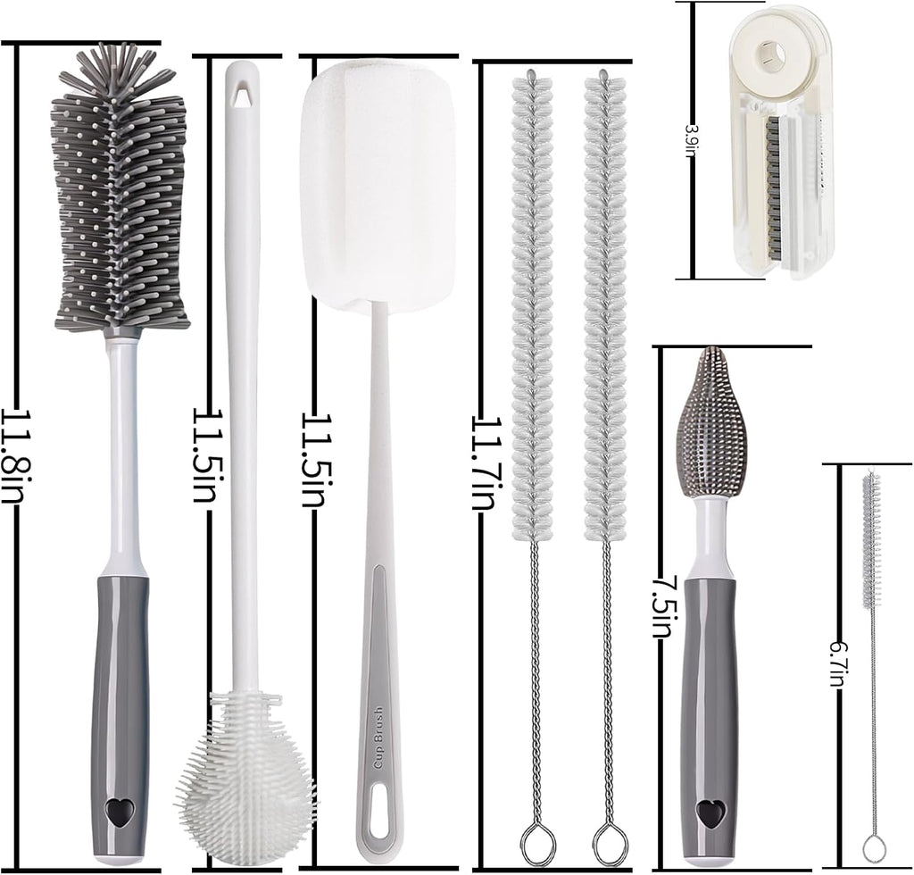 Bottle Cleaner Brush Set - 8 Pack Bottle Brushes for Cleaning | Gray for Owala, Tumbler, Sports Water Bottle, Wine Glass