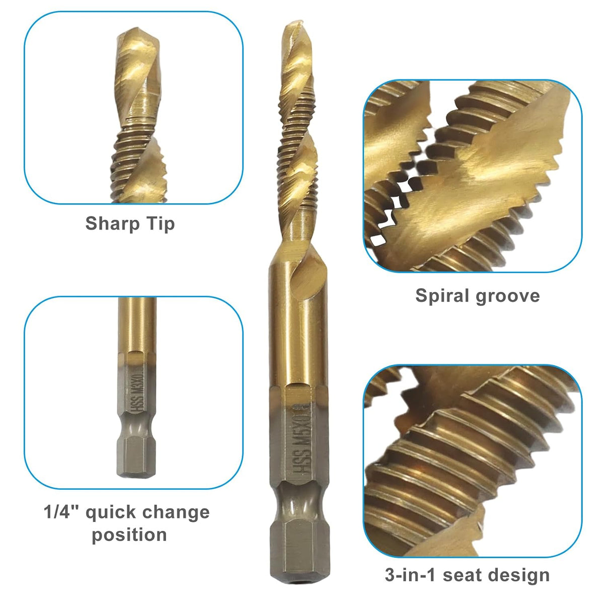 6-Piece Tap and Drill Set, M3, M4, M5, M6, M8, M10 Metric