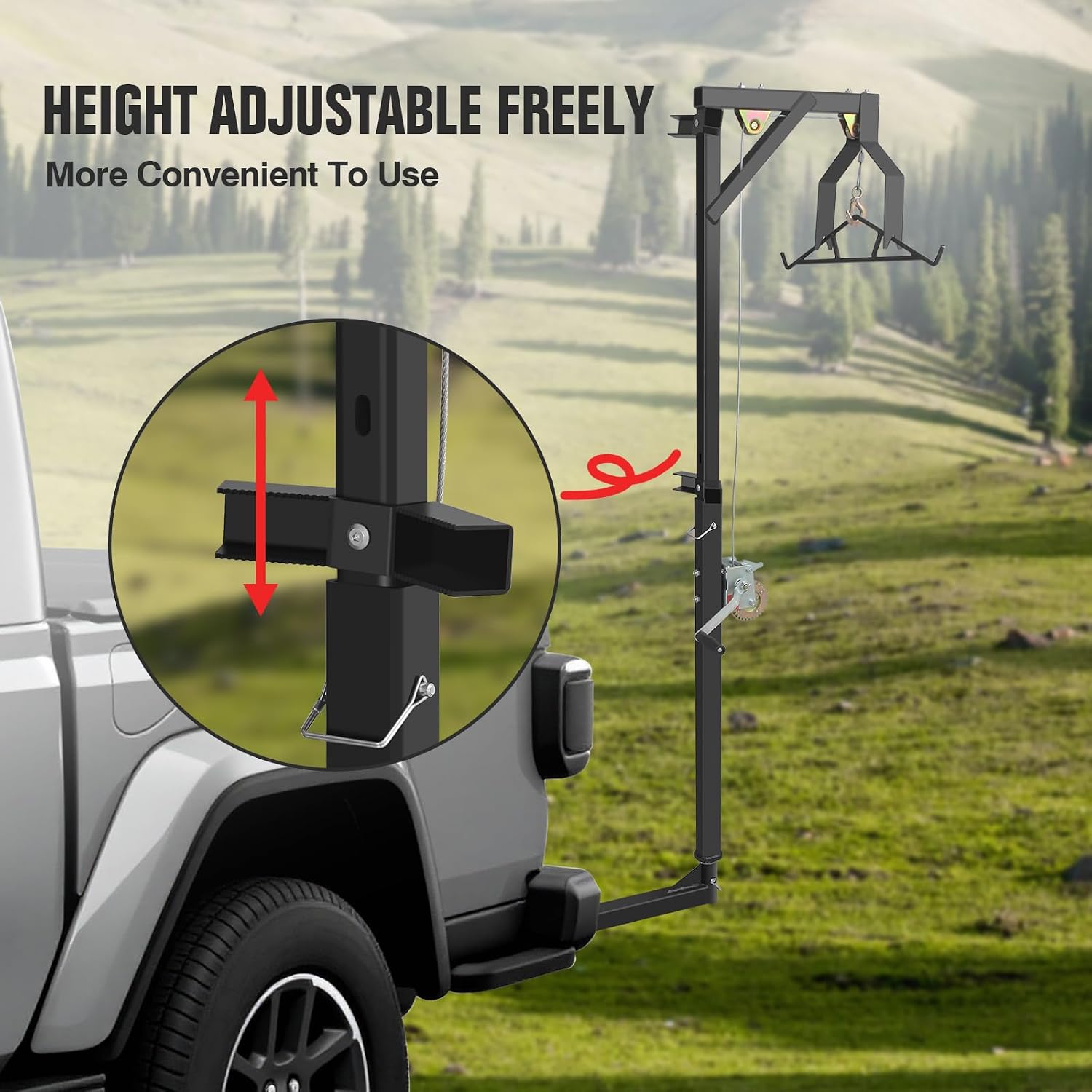 Truck 2" Hitch Game Hunting Hoist, 600LB Big Game Hunting Deer Hoist, Include Gambrels Winch for Skinning Or Cleaning