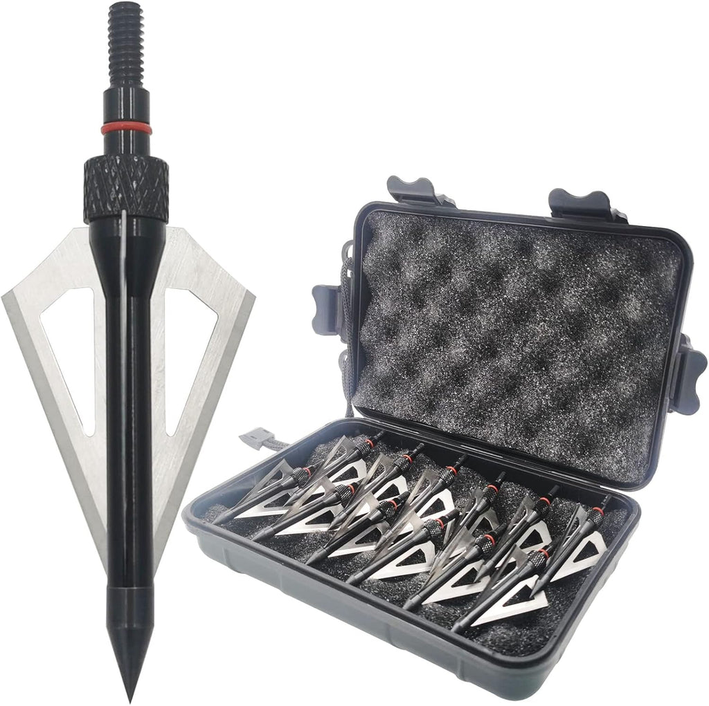Hunting Broadheads 12PK 100 Grains Screw-in Arrow Archery 3 Blades Hunting Heads Arrow Tips Compatible with Crossbow