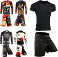2Pcs No Gi BJJ Men Rash Guard Set, MMA Shorts Grappling Jiu Jitsu Gym Training Athletic Muay Thai Compression Set