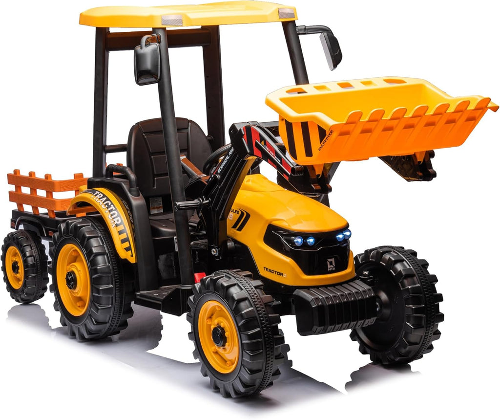 24V Kids Ride On Tractor, 3IN1 Riding Tractor w/Trailer&Front Loader, Power Wheels 24V Ride on Toys for Boys Girls