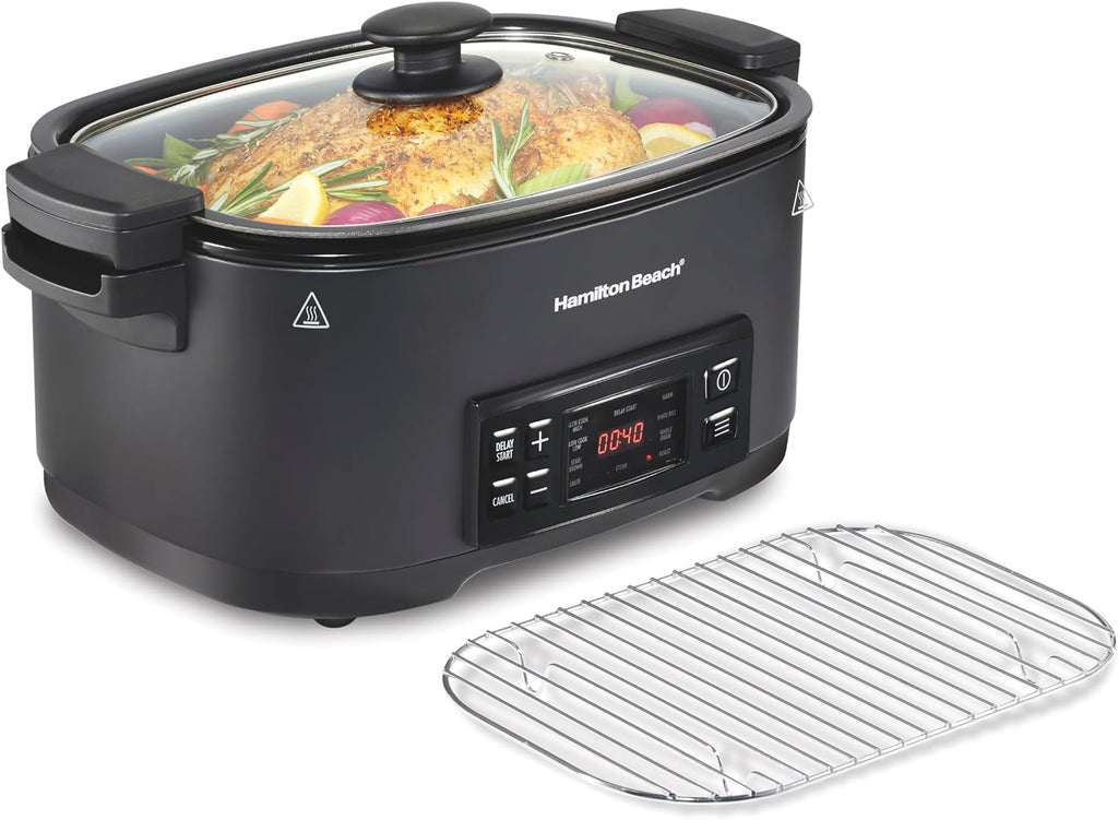 9-in-1 6 Quart Programmable Slow Cooker | Sear, Brown, Rice, Steam, Sauté, Roast, Delay Start & Keep Warm Functions |