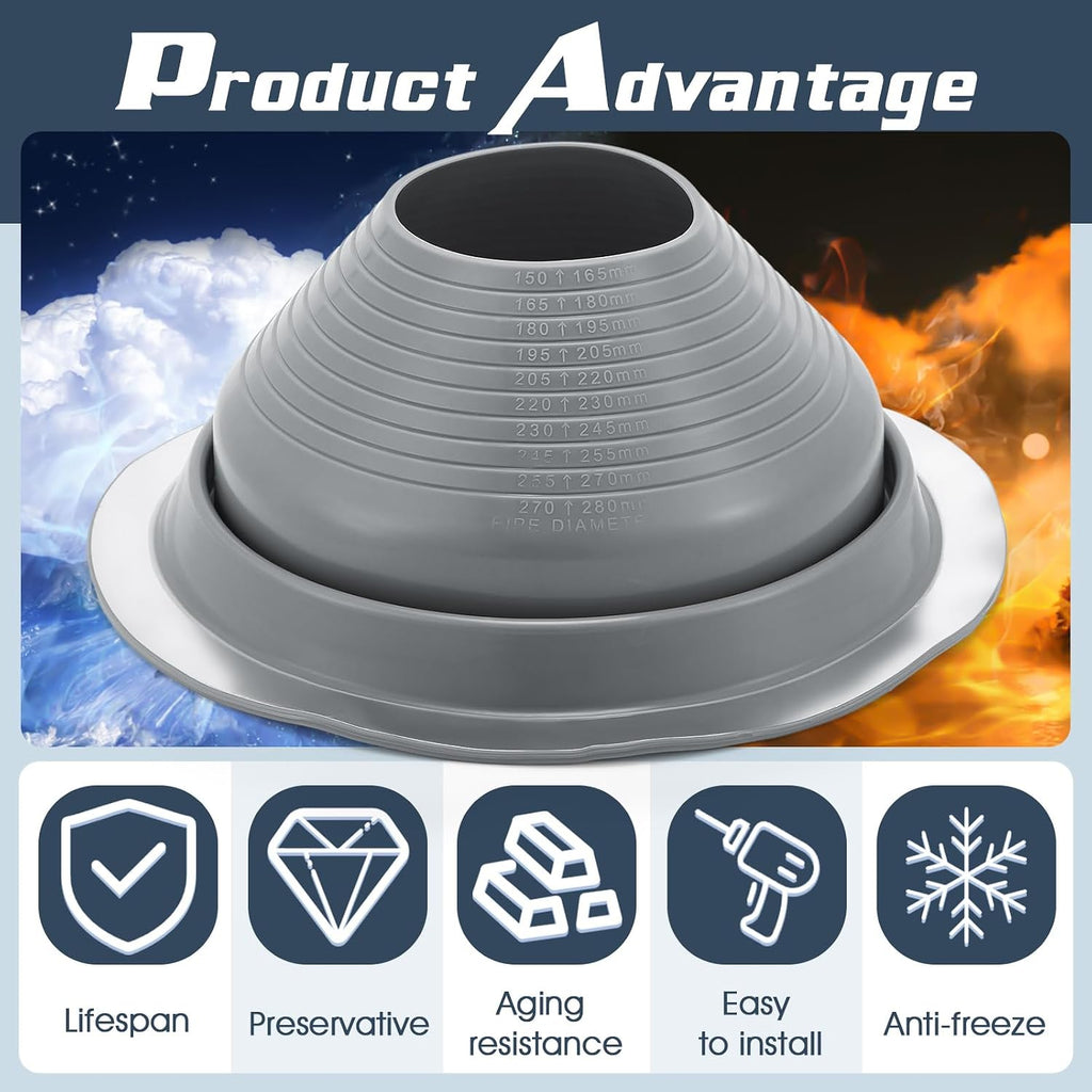 1 Pcs #6 Pipe Od 5"-9" Flexible Roof Jack Pipe Boot Flashing Vent High Temp Silicone Chimney for Roof Vents