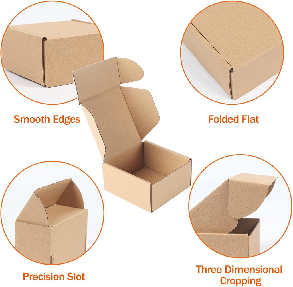 100 Pack 4x4x2 inch Small Shipping Boxes, Brown Mailing Boxes