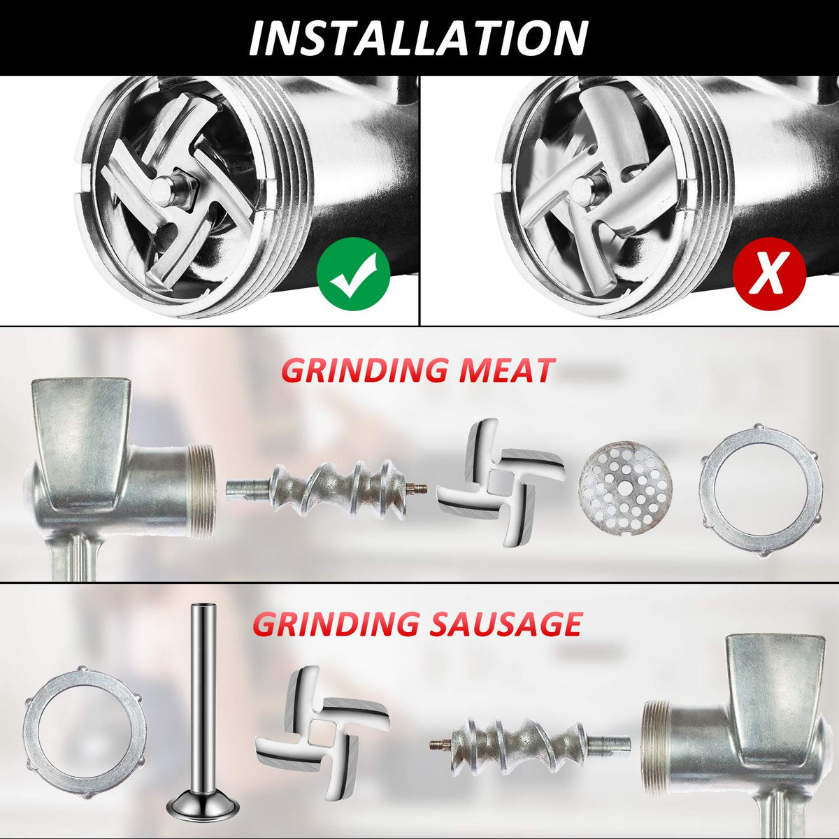 Mudder 4 Pack Size 5 Meat Grinder Blade Stainless Steel Replacement Grinder