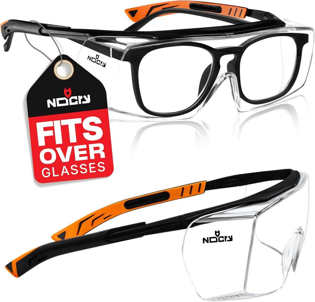 Safety Glasses Over Eyeglasses for Men and Women with Anti Scratch Lenses and Integrated Side Shields — Adjustable