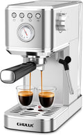 Slim Espresso Machine with Milk Frother for Home Cappuccino & Latte | Precise Pressure Gauge, Food-Grade Materials