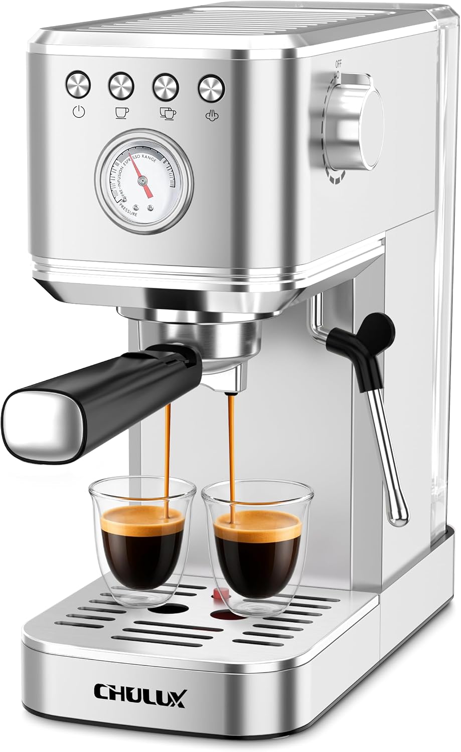 Slim Espresso Machine with Milk Frother for Home Cappuccino & Latte | Precise Pressure Gauge, Food-Grade Materials