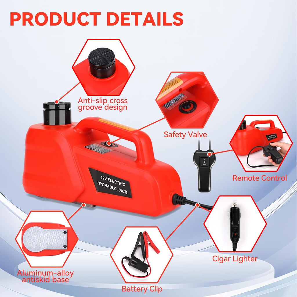Electric Car Jack Kit 5T Portable Lightweight Auto Hydraulic Car Lift | 12V Portable Auto Car Lift with 17.7 Inch