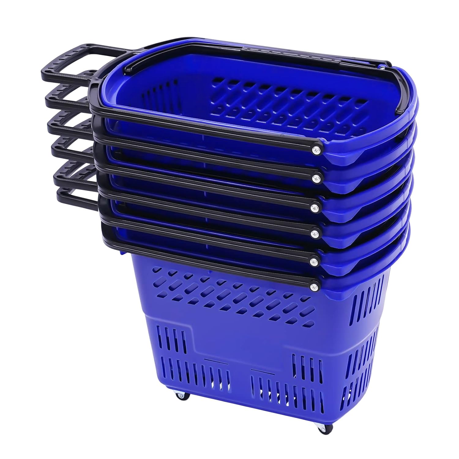 35L 6PCS Shopping Carts with Handles & Wheels, Portable Plastic Rolling Shopping Basket Set for Supermarkets and