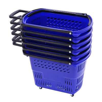 35L 6PCS Shopping Carts with Handles & Wheels, Portable Plastic Rolling Shopping Basket Set for Supermarkets and