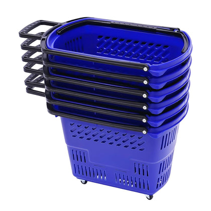 35L 6PCS Shopping Carts with Handles & Wheels, Portable Plastic Rolling Shopping Basket Set for Supermarkets and