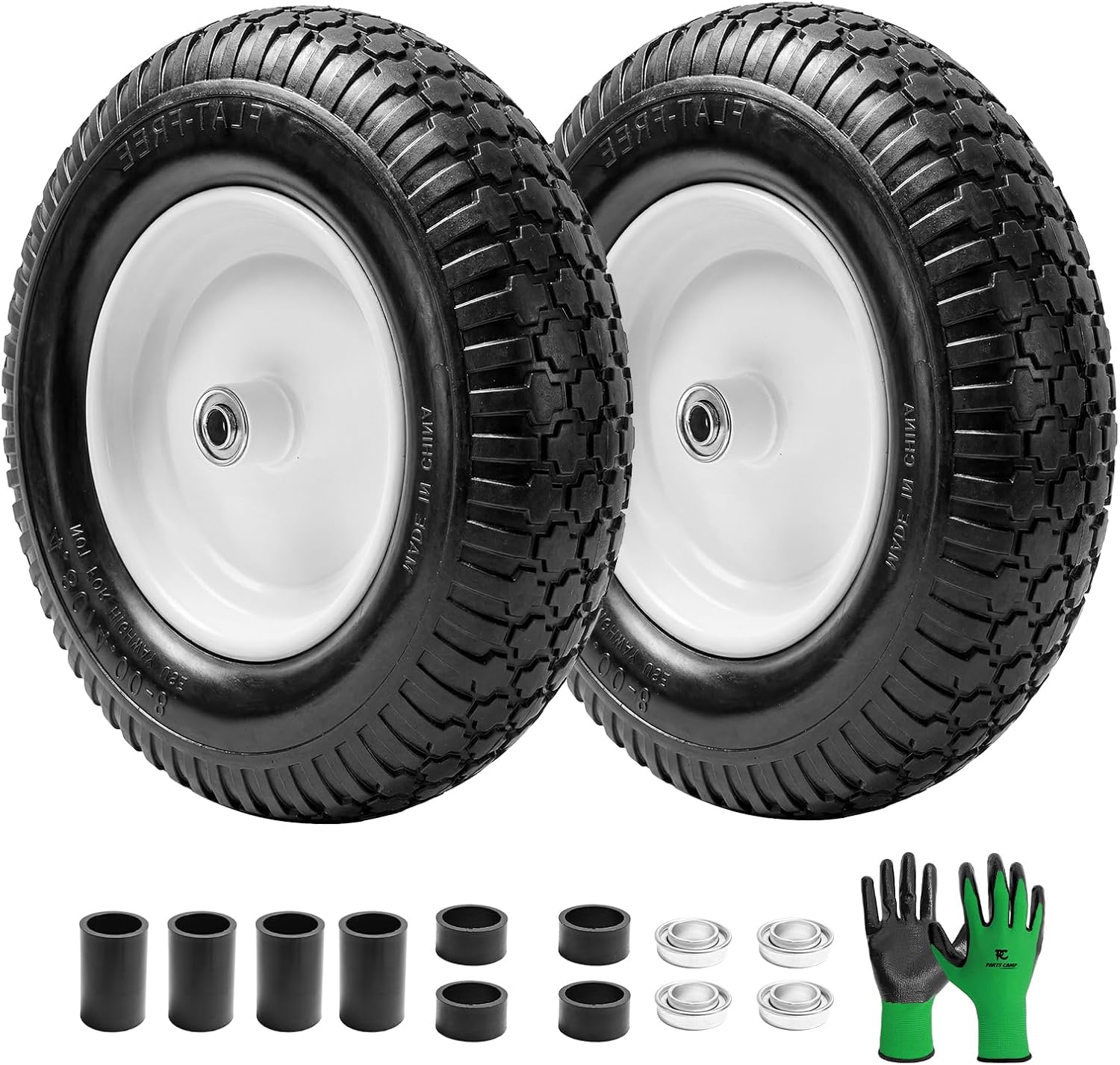 4.80/4.00-8" Flat Free Wheelbarrow Tire and Wheel - 16" Universal Fit for Garden Wagon, Cart, Trolley, Dolly - 5/8" &