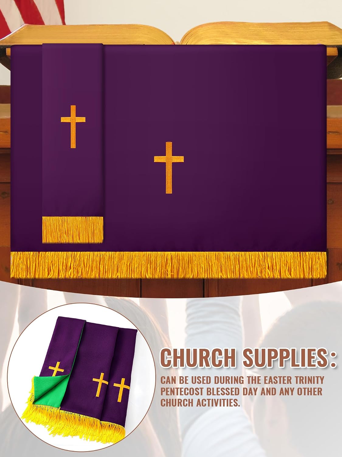 3 Set Parament Table Runner Altar Cloth Green and Purple