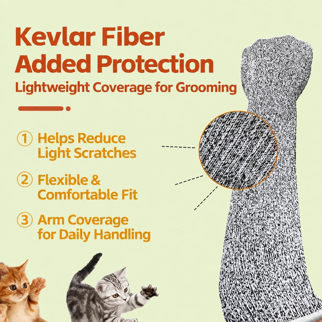 15.7” Pet Handling Sleeves, Flexible Kevlar Gloves for Cat Grooming, Nail Trimming & Arm Protection