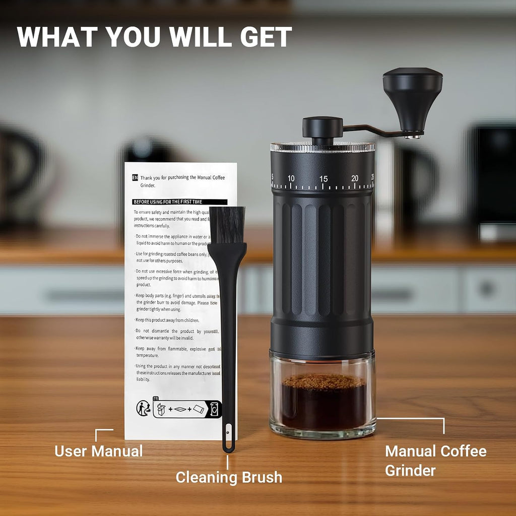 Mini Manual Coffee Grinder With 40 Adjustable Settings, Black | Portable Hand Coffee Bean Mill with Ceramic Conical