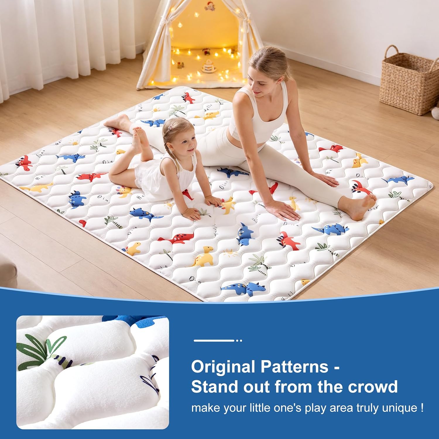Odorless Premium Foam Baby Play Mat 50" x 50", Soft Microfiber Fabric Crawling Mat for Floor- Comfortable and