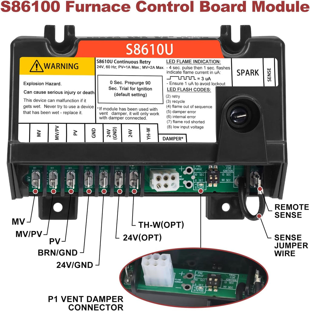 S8610M3009 S8610U Furnace Control Board Module Replacement for Honeywell Compatible with S8610U3009 S8610U1003, Intermittent Pilot Module for Furnace/Boiler