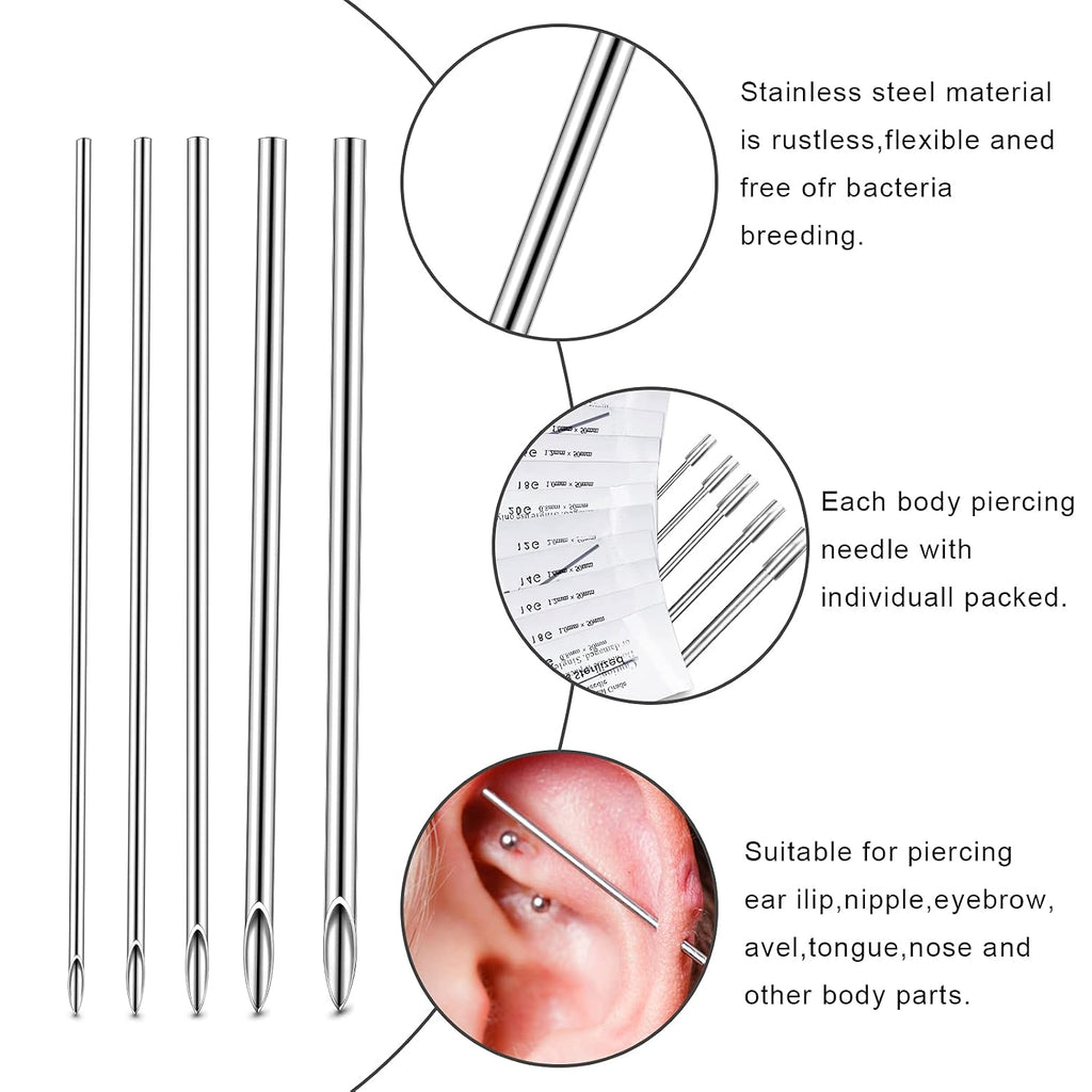 Piercing Kit 100 Pcs Piercing Needle with Stainless Forceps Clamp