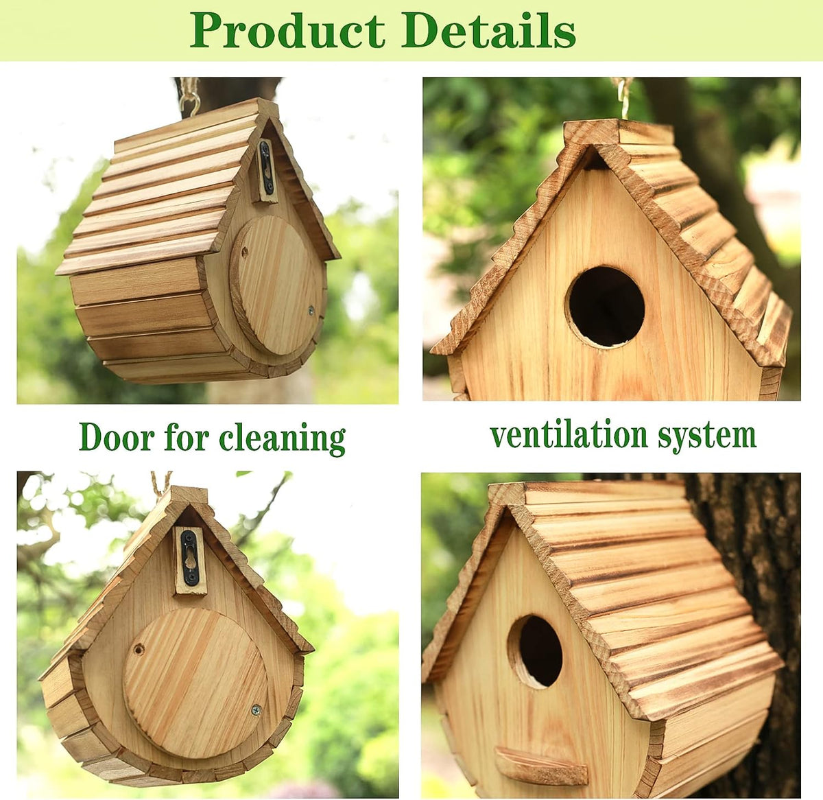Bird House for Outside,Wood Birdhouses Outdoor, Wooden Bird House Bluebird Finch Cardinals Hanging Birdhouse for