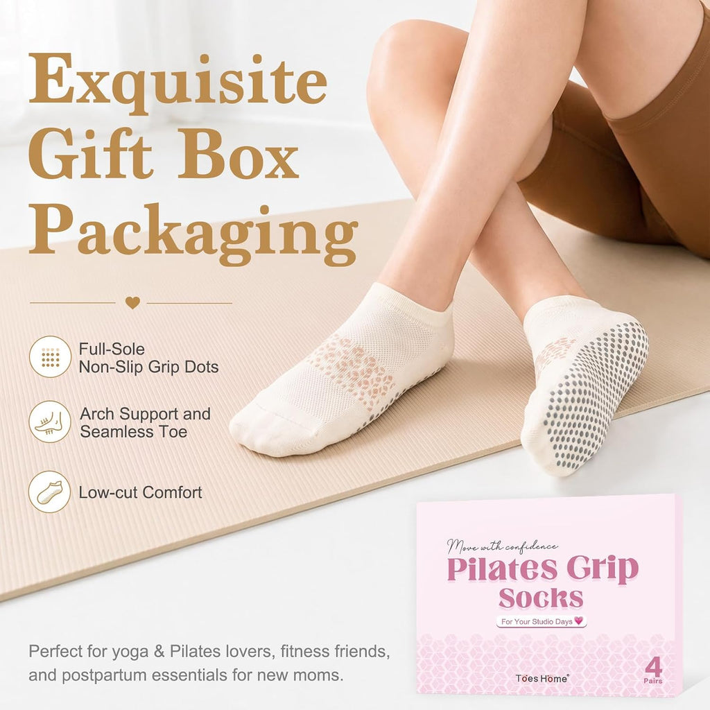 Pilates Socks for Women, Ankle Grip Yoga Non Slip Socks Gift Box