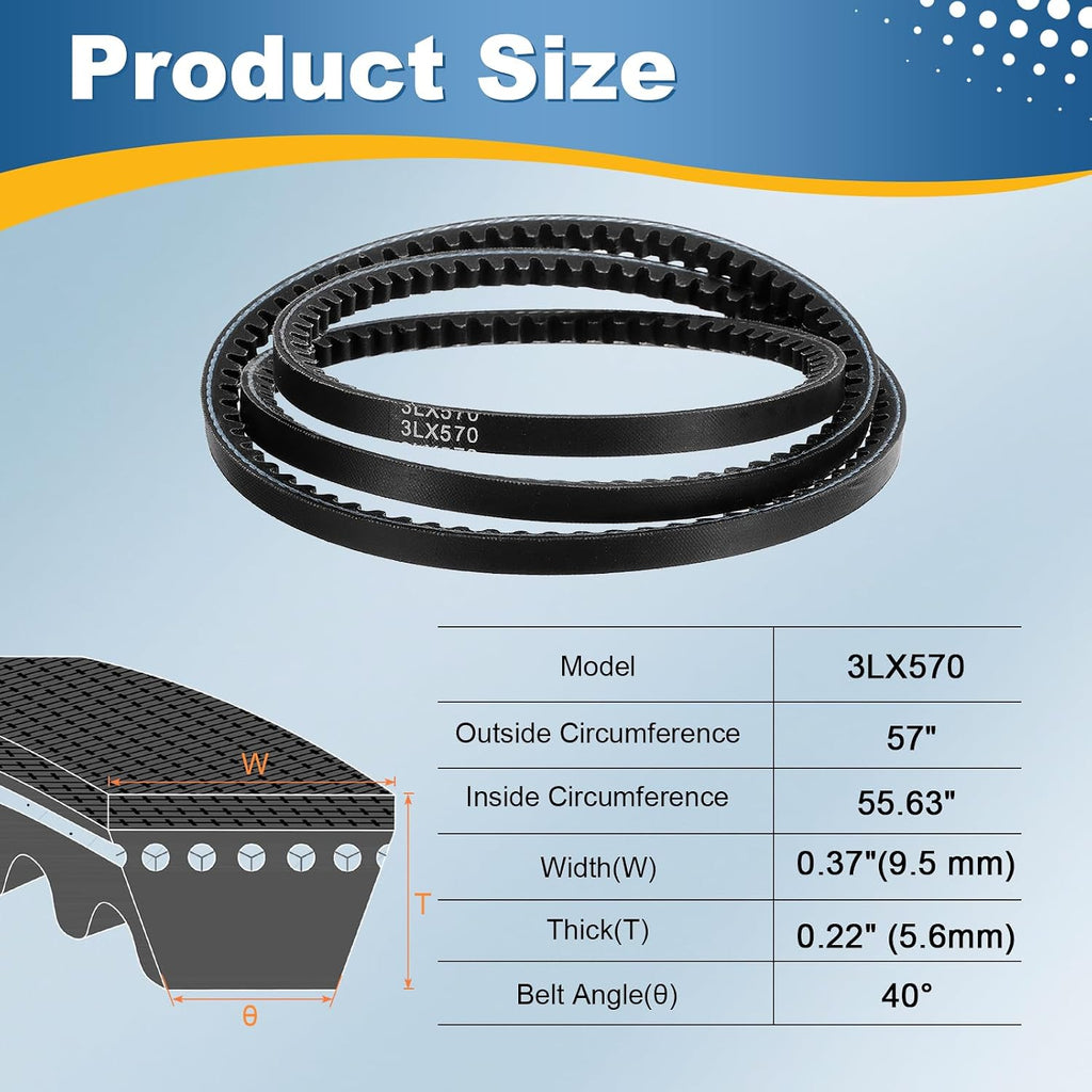 uxcell 2Pcs 3L570 Rubber V Belt, 57" Outer Circ x 0.37" Width x 0.22" Thick