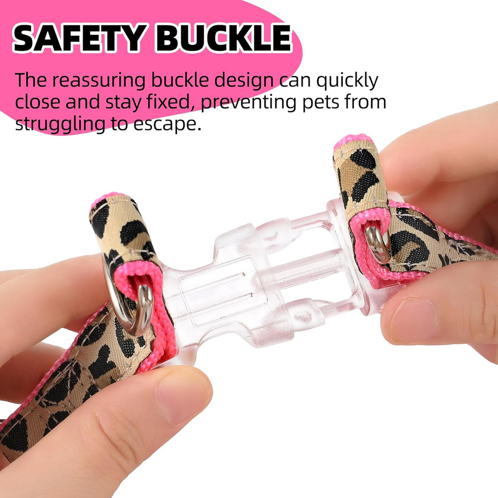 Leopard Dog Harness Collar Leash Set, Adjustable No Pull Dog Halter Harness for Small Breed Dogs, Easy Control for