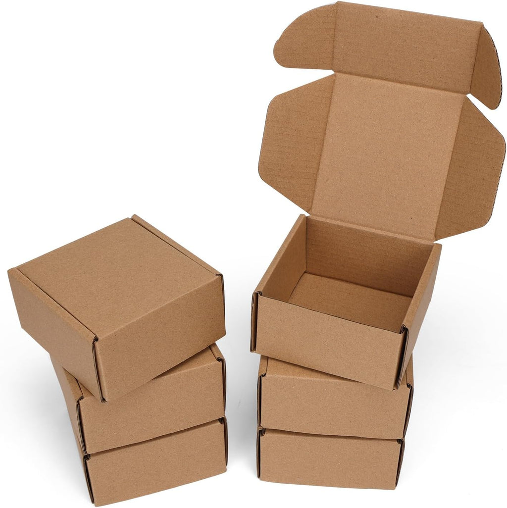 4x4x2 inch Small Shipping Boxes, Set of 6 Mailer Boxes, Brown