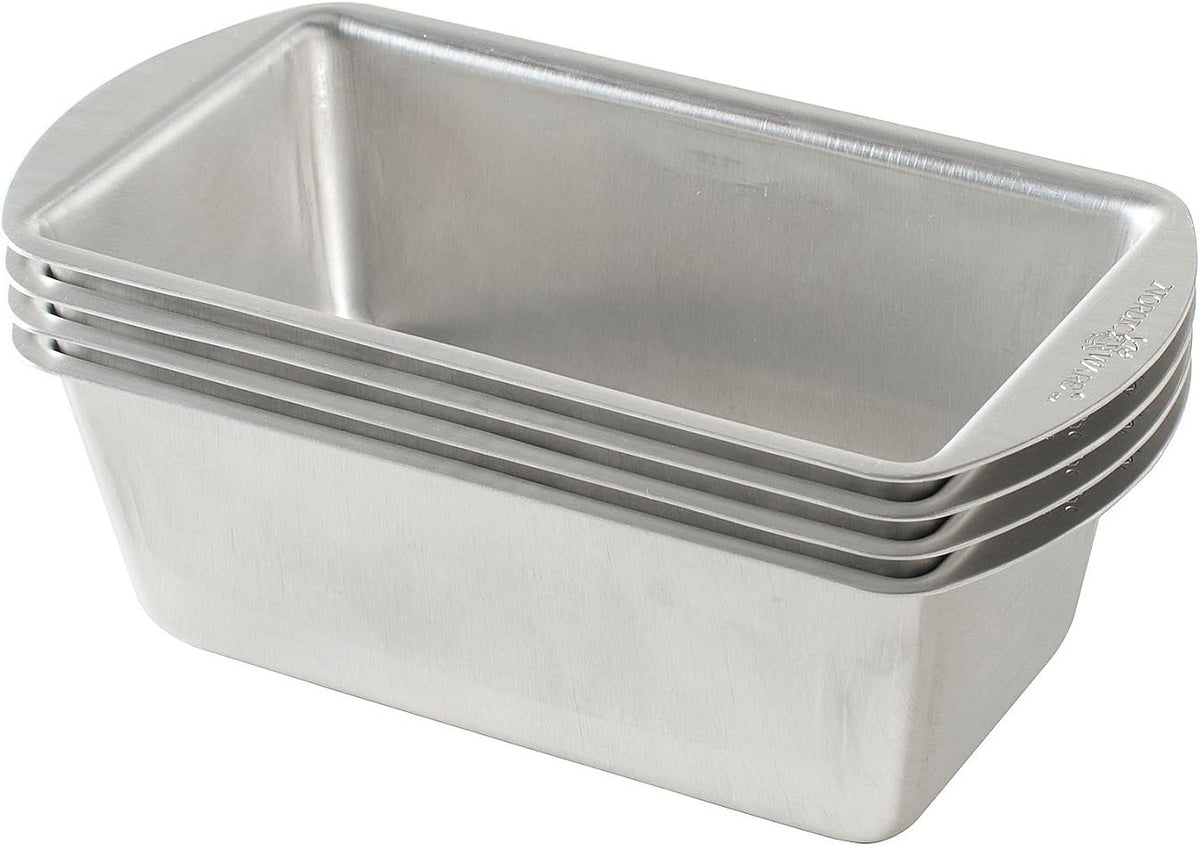 Natural Aluminum Commercial Mini Loaf Pans, Four 2-Cup Pans