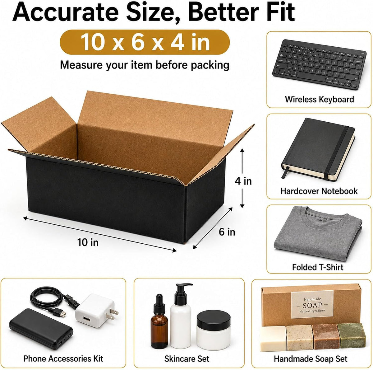 10x6x4 Black Shipping Boxes, Pack of 35